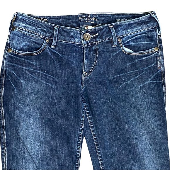 Silver Jeans Santorini Women's 28 x 33.5 Embroidered Medium Wash Straight Leg - Picture 6 of 13